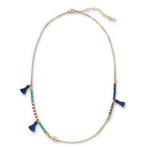 Keep Collective Beaded Necklace Blue Tassel - Gold